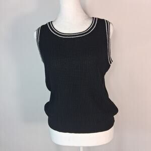 NWT Dark Academia Black Sweater Vest White Accents School Girl Uniform Stretchy